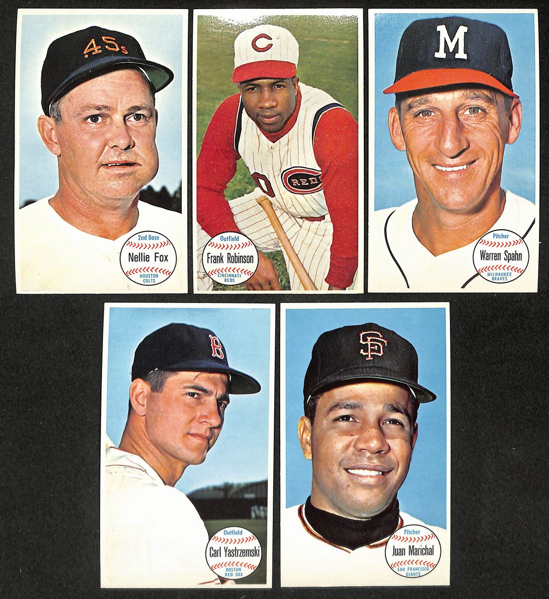 Lot of (5) 1964 Topps Giant HOFers Yaz, Spahn, Marichal, Fox  210878