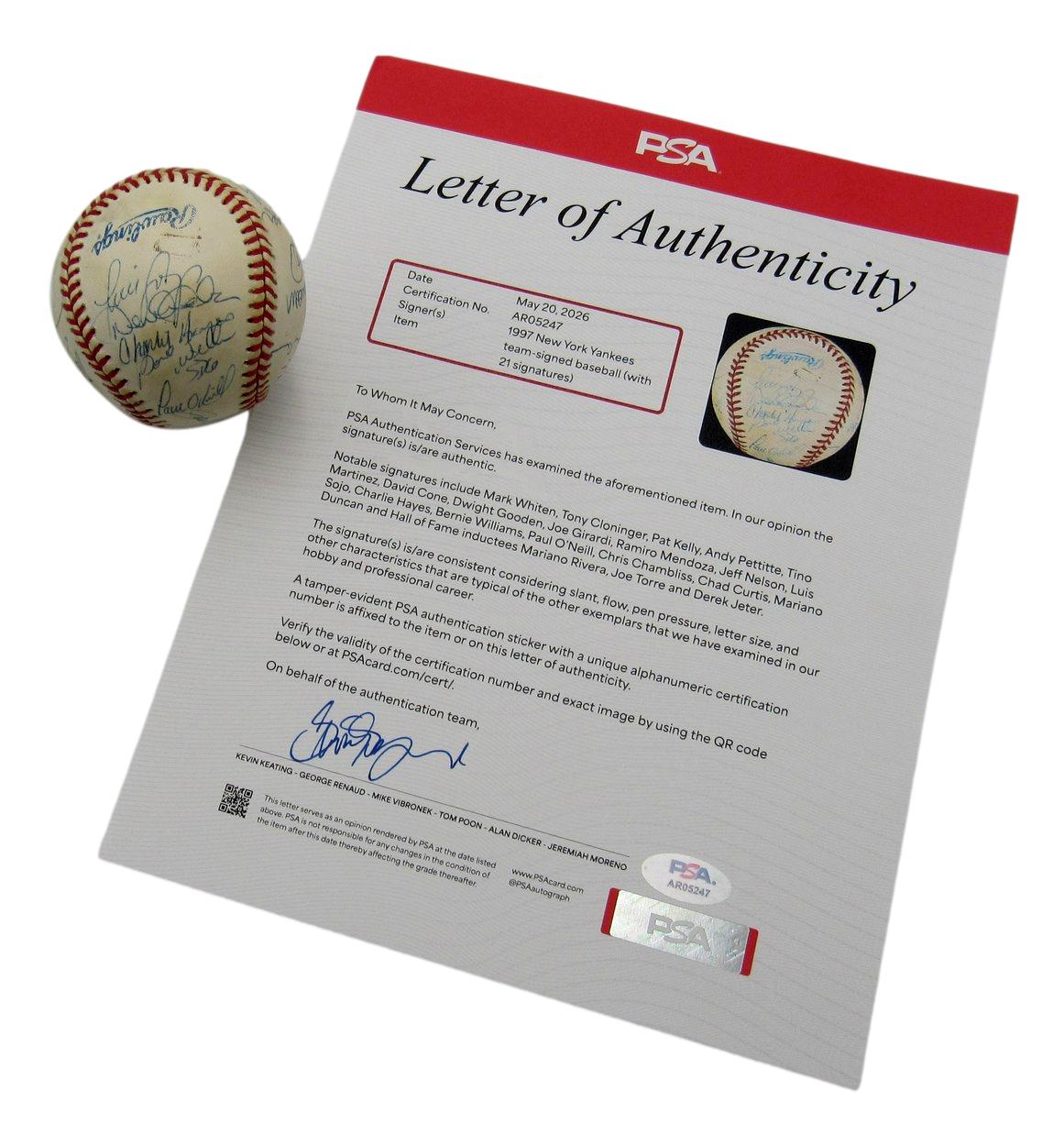 1997 New York Yankees Team-Signed by (21) OAL Baseball PSA/DNA 209924