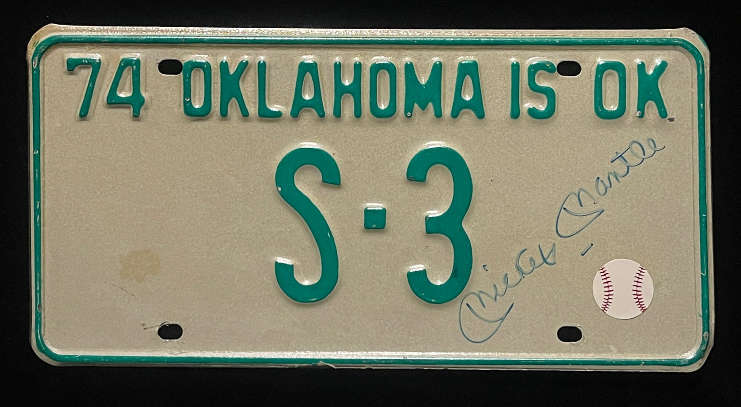Mickey Mantle HOF Signed/Auto Oklahoma License Plate Yankees PSA/DNA 210764