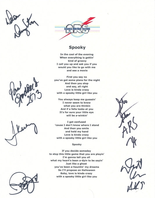 Atlanta Rhythm Section "Spooky" Song Lyrics Signed by (6) Band Members 210189