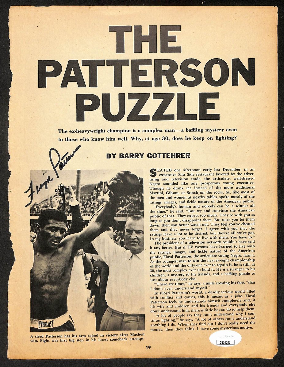 Floyd Patterson Signed/Autographed Newspaper Article Boxing JSA 210582