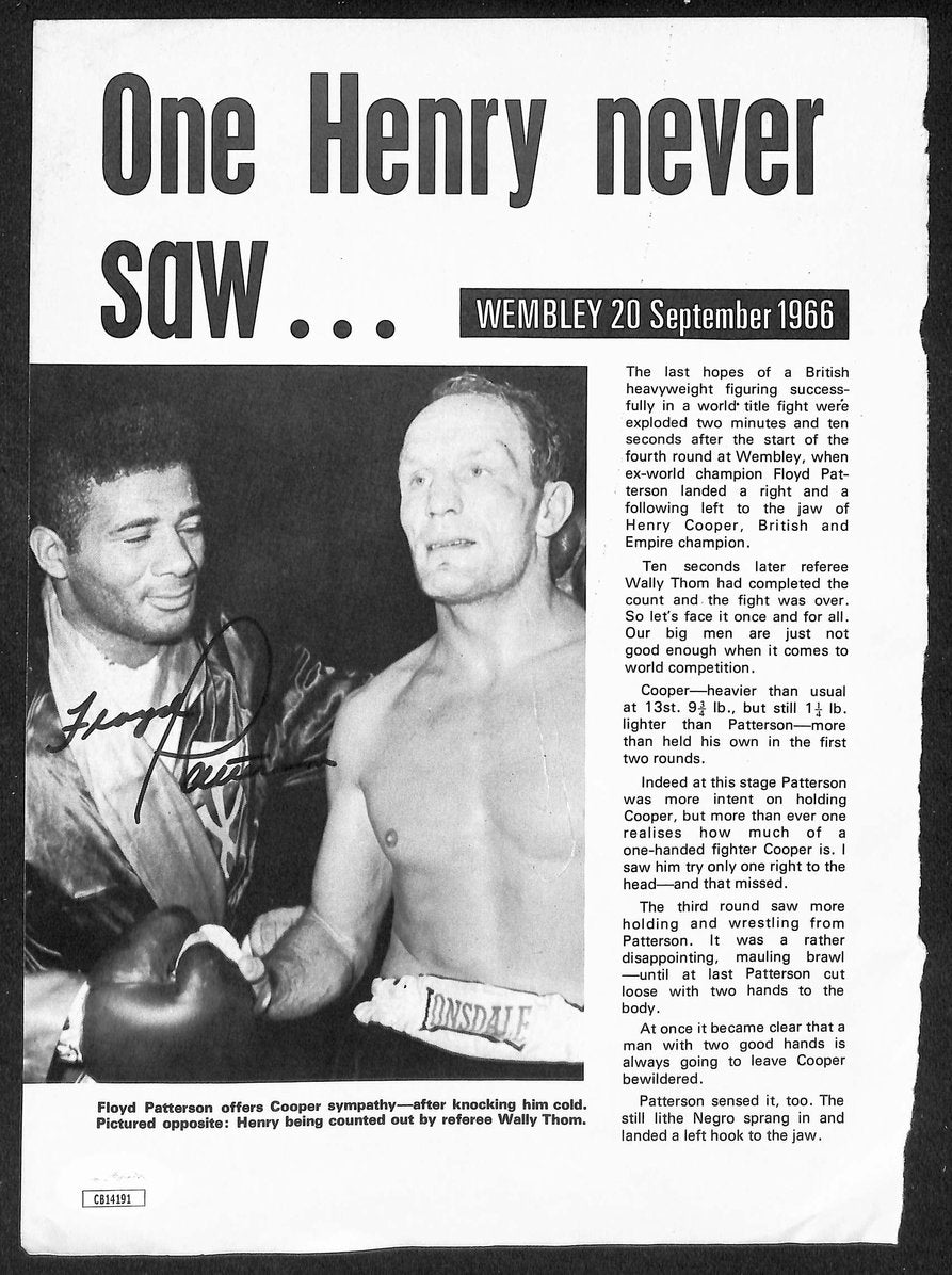 Floyd Patterson Signed/Autographed Newspaper Article Boxing JSA 210584