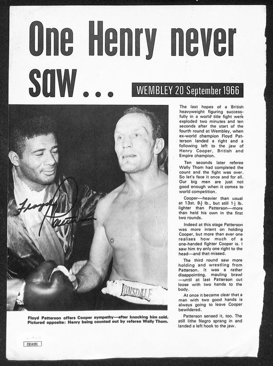 Floyd Patterson Signed/Autographed Newspaper Article Boxing JSA 210584