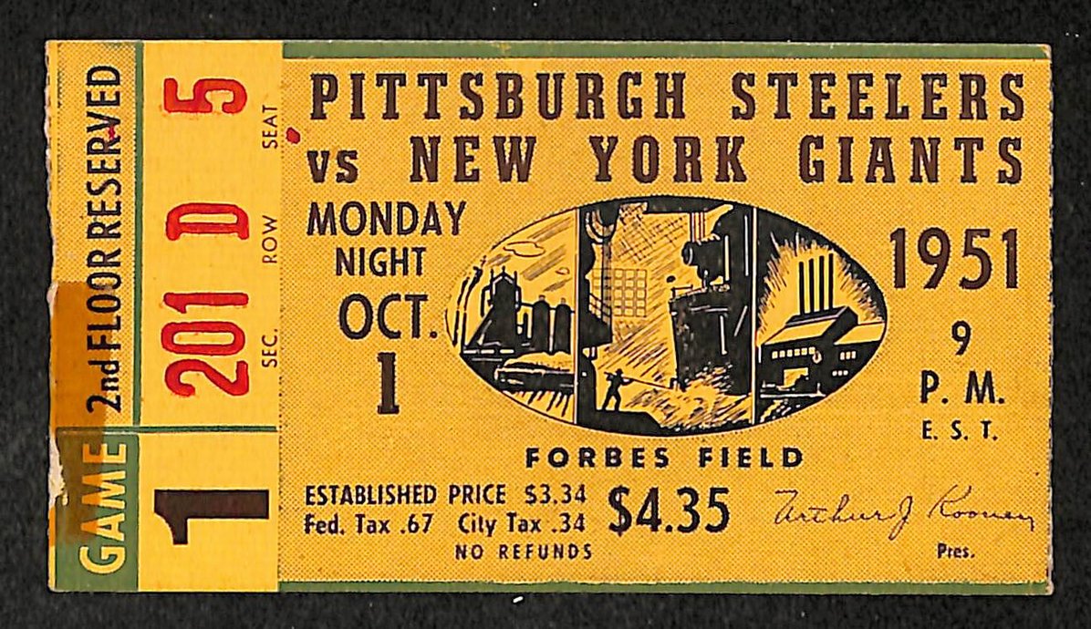 Vintage 10/1/1951 Pittsburgh Steelers vs. New York Giants Ticket Stub 208970