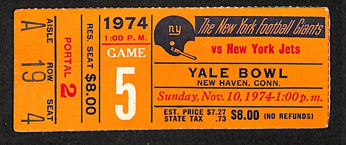 11/10/1974 NY Giants vs. NY Jets Ticket Stub 1st NFL Sudden Death Game  209012