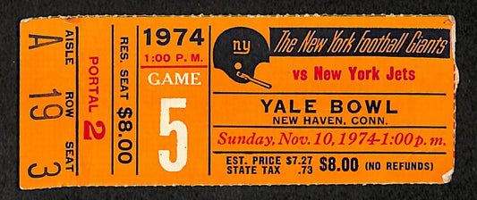11/10/1974 NY Giants vs. NY Jets Ticket Stub 1st NFL Sudden Death Game  209014
