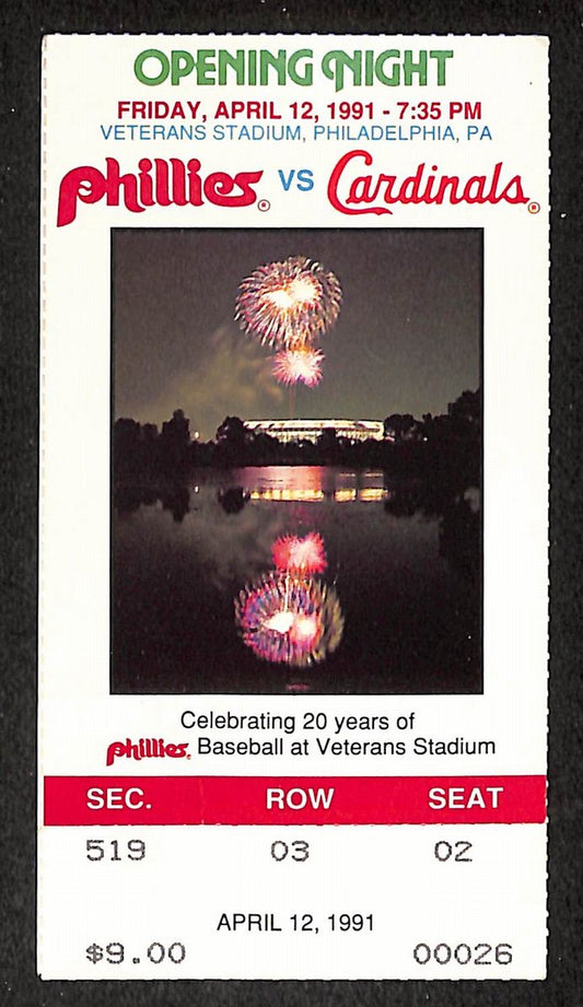 4/12/1991 Philadelphia Phillies vs. Cardinals Ticket Stub Opening Night 209020