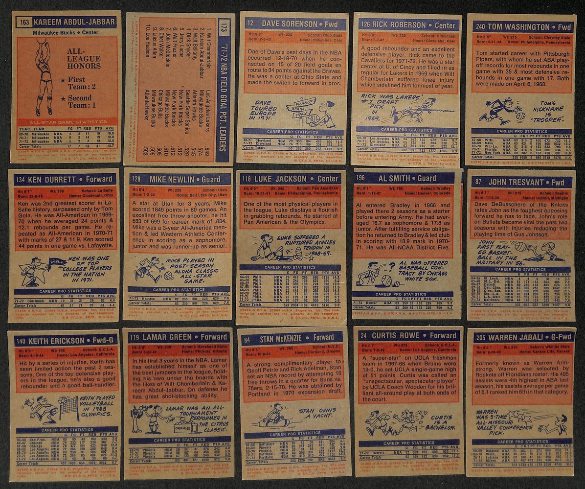 Lot of (21) 1972 TOPPS Basketball Cards #163 Kareem Abdul-Jabbar 210882
