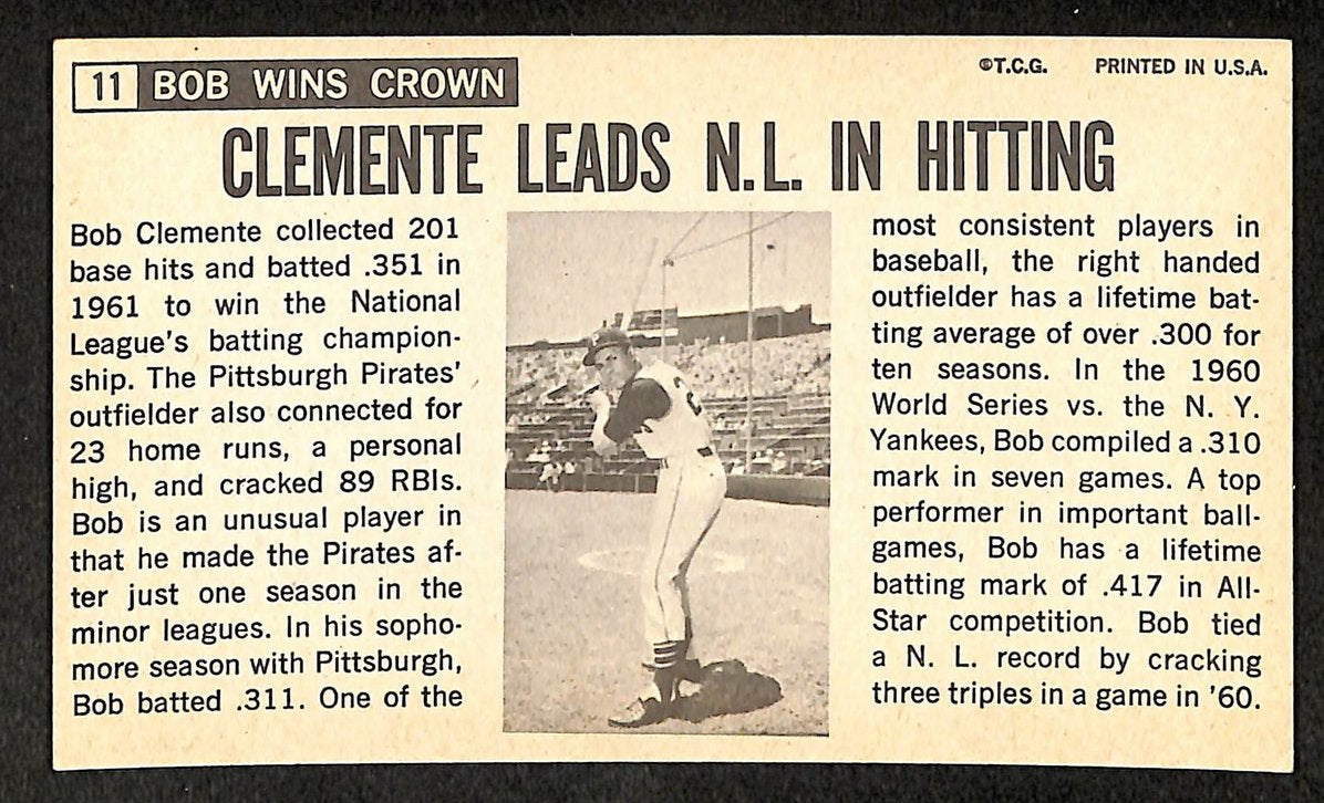 1964 Topps Giant Baseball Card #11 Bob Clemente Pittsburgh Pirates 210897