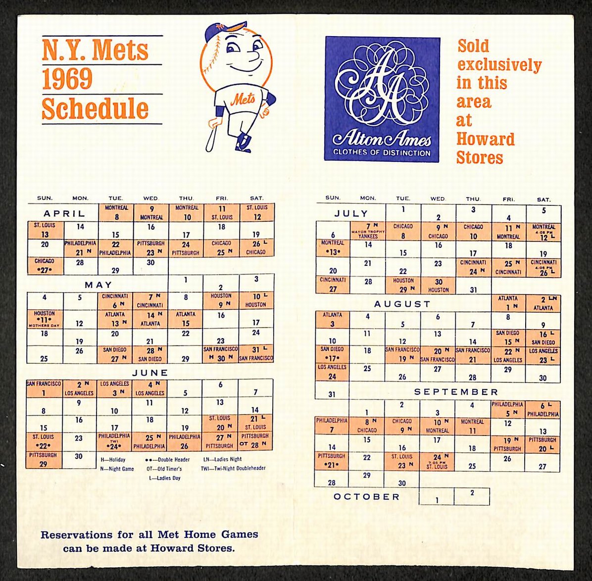 1969 New York Mets 3x6 Schedule World Series Champions 210900