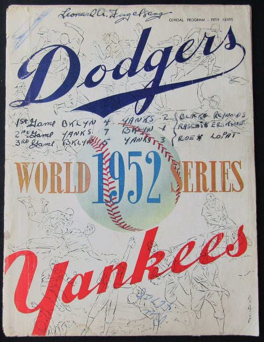 Vintage 1952 World Series Game 1 Program Brooklyn Dodgers vs. NY Yankees Scored
