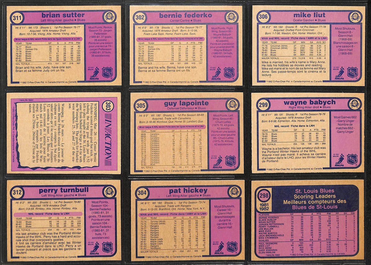 Lot of (95) Topps/OPC St. Louis Blues Team Hockey Cards Sutter Federko 210874