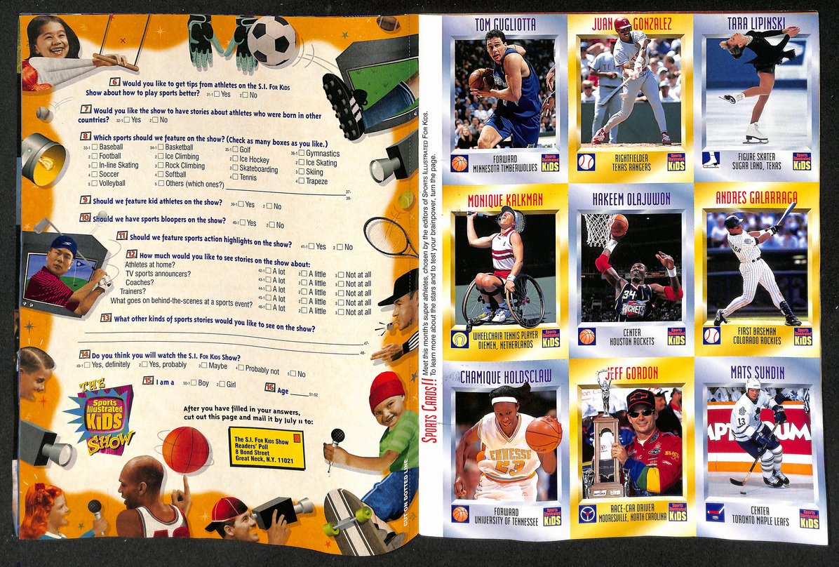1997 Sports Illustrated for Kids Alex Rodriguez w/ Card Sheet Jeff Gordon 209038