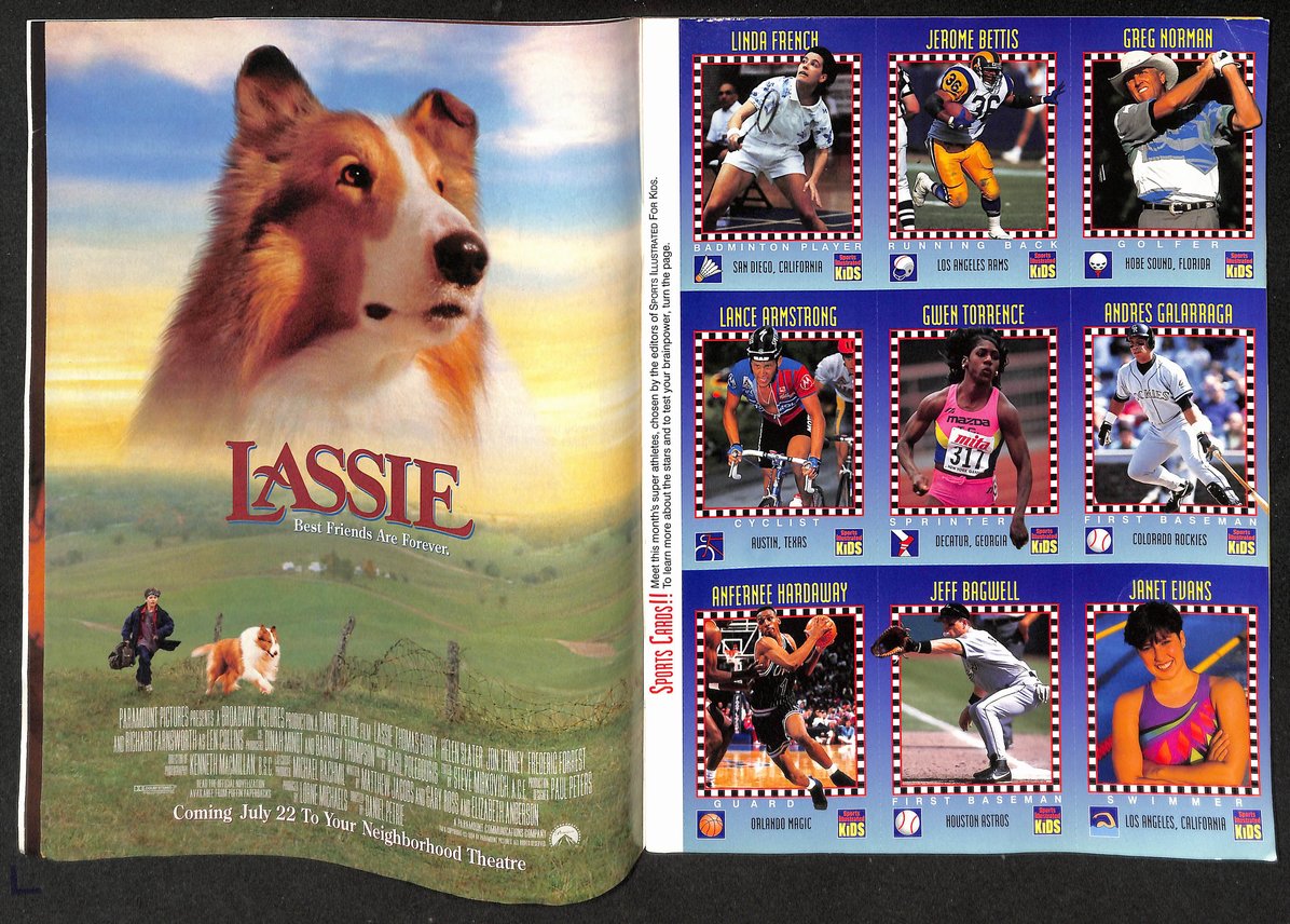 1994 Sports Illustrated for Kids Pet Pals w/ Card Sheet Armstrong Bettis 209040