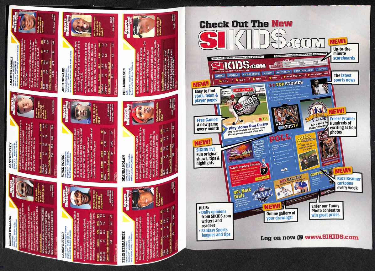 2007 Sports Illustrated for Kids Dirk Nash w/ Card Sheet Serena Williams 209034