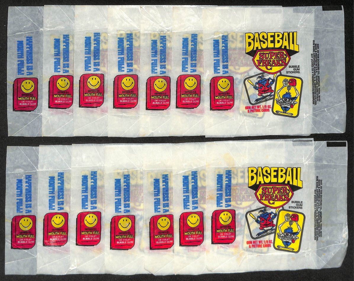 Lot of (14) 1973 Donruss Baseball Super Freaks Wax Pack Wrappers 209054