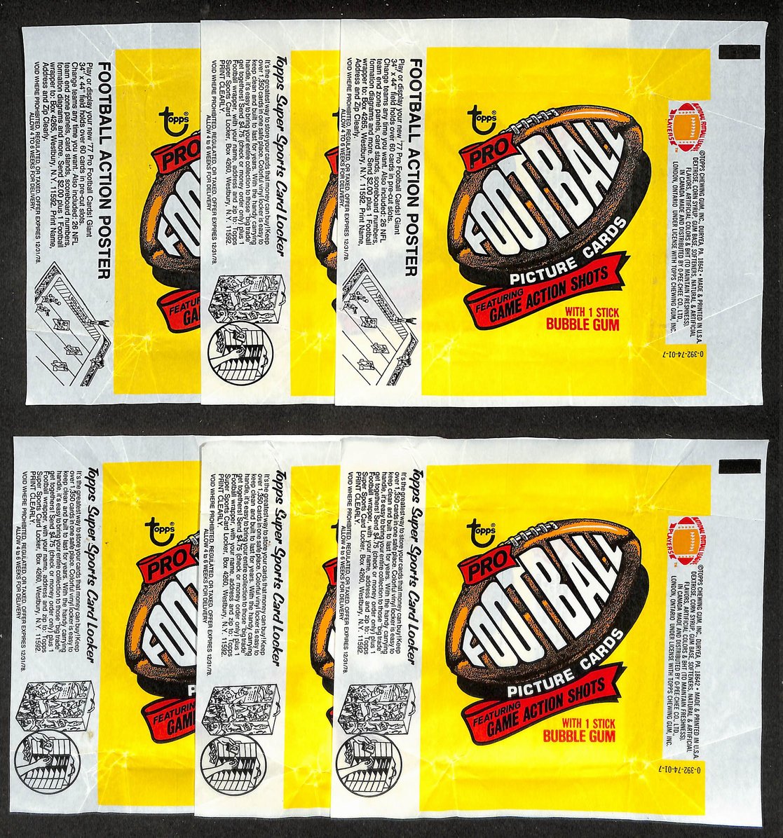 Lot of (6) 1977 Topps NFL Football Wax Pack Wrappers Payton Largent RC 209056
