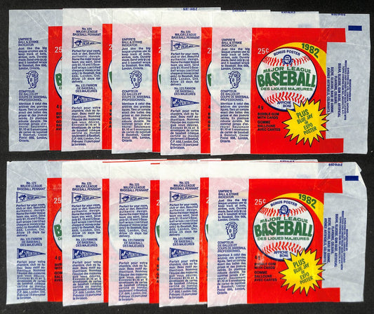 Lot of (10) 1982 O-Pee-Chee MLB Baseball Wax Pack Wrappers OPC 209063