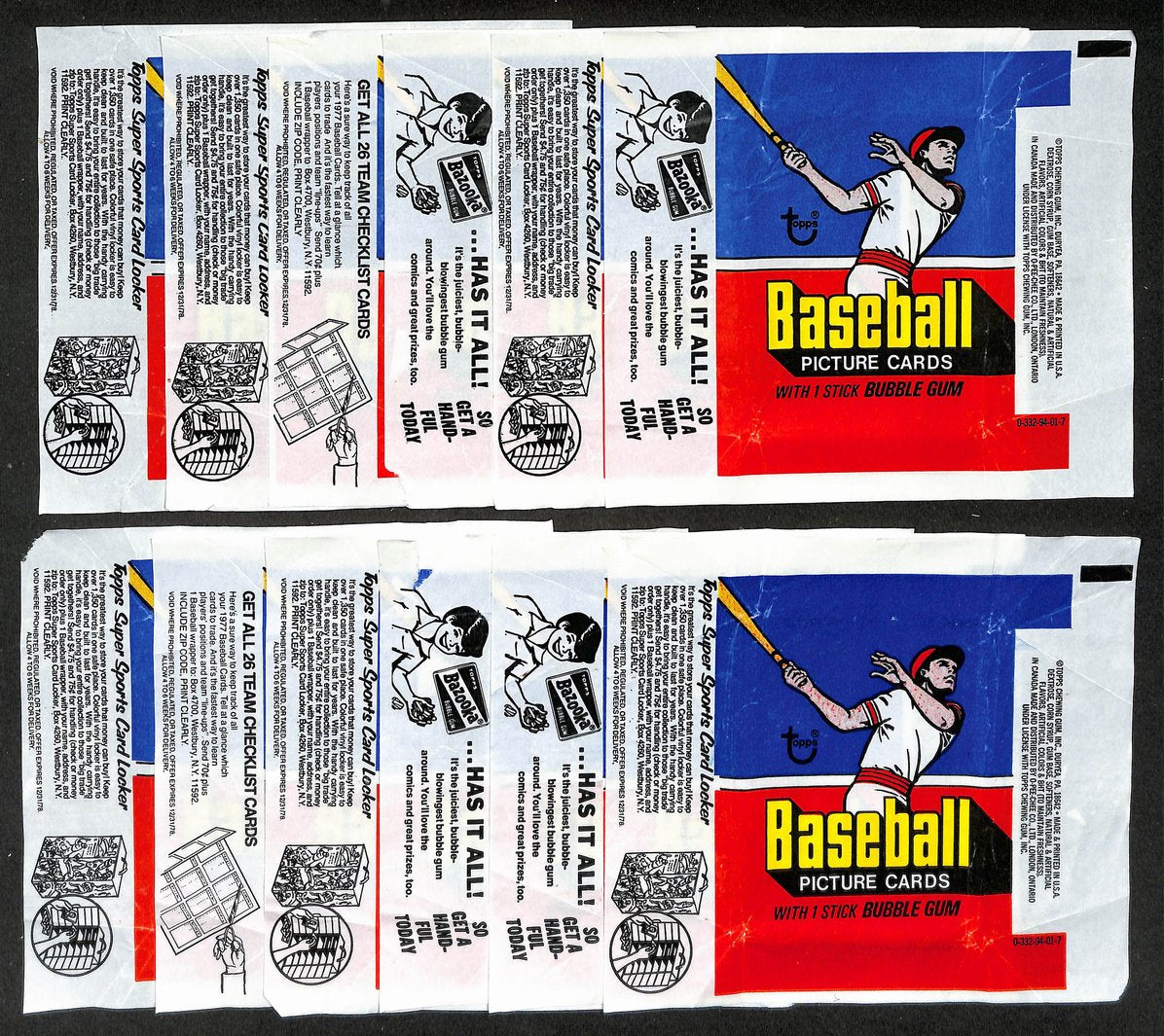 Lot of (12) 1977 Topps MLB Baseball Wax Pack Wrappers Dawson Murphy RC 209051