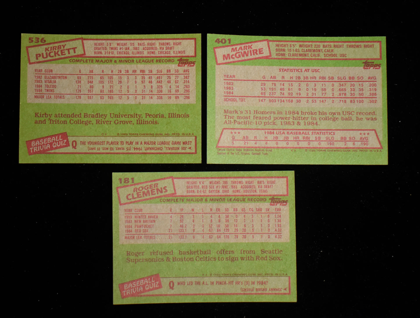 1985 Topps Baseball Complete Set - Puckett Clemens RC McGwire USA RBX23
