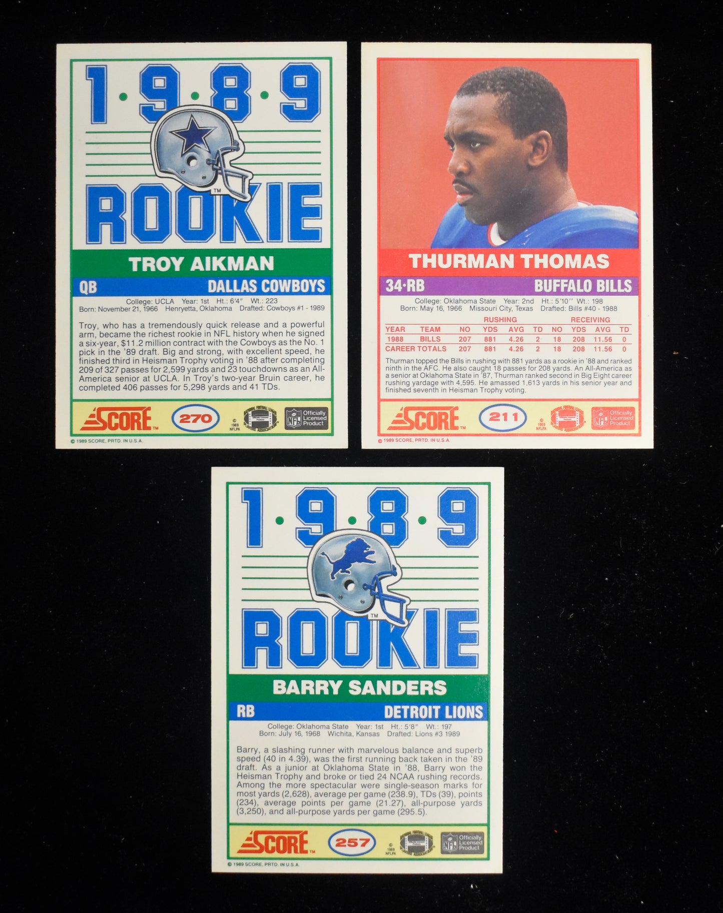 1989 Score Football Complete Set - 300 Cards - Aikman Sanders RC RBX40