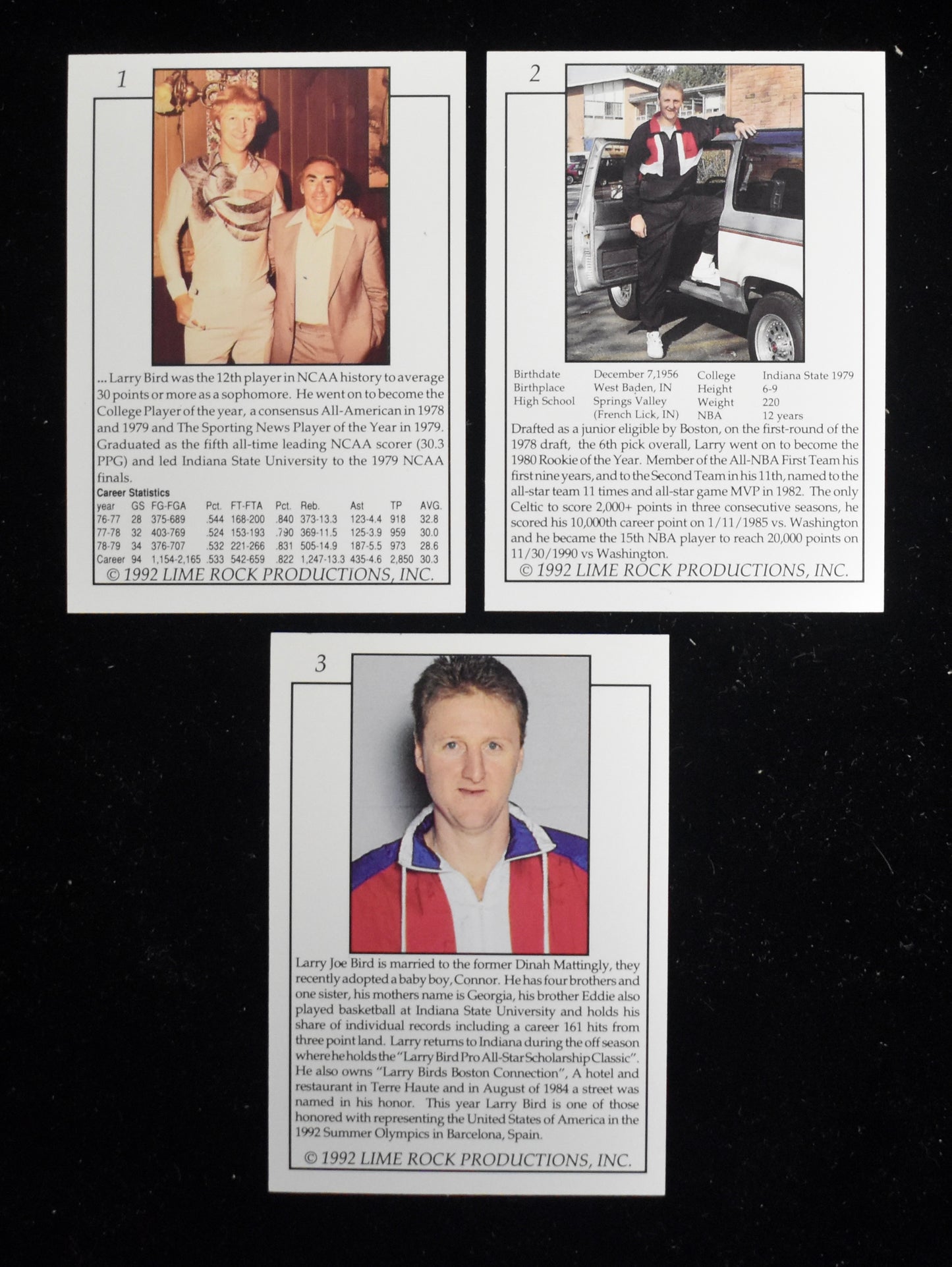 Lot of (18) Larry Bird 3 Card Hologram Sets - 1992 Lime Rock Productions RBX46