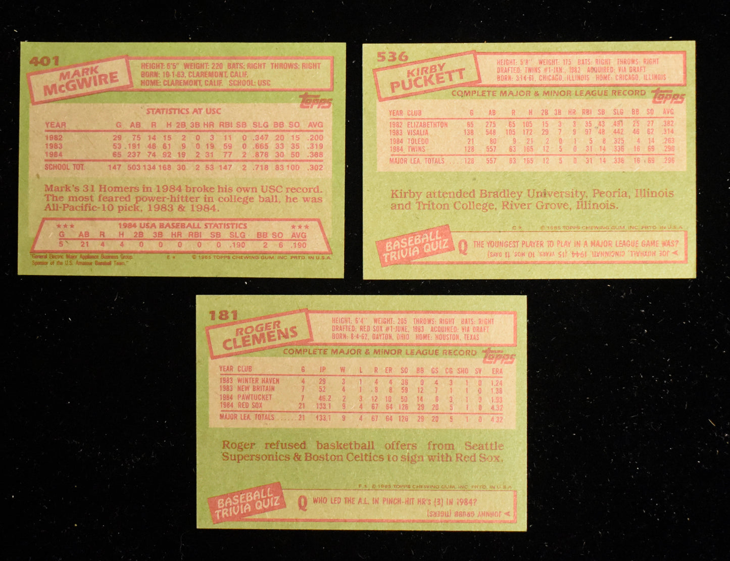 1985 Topps Baseball Complete Set - Clemens Puckett McGwire RC RBX47