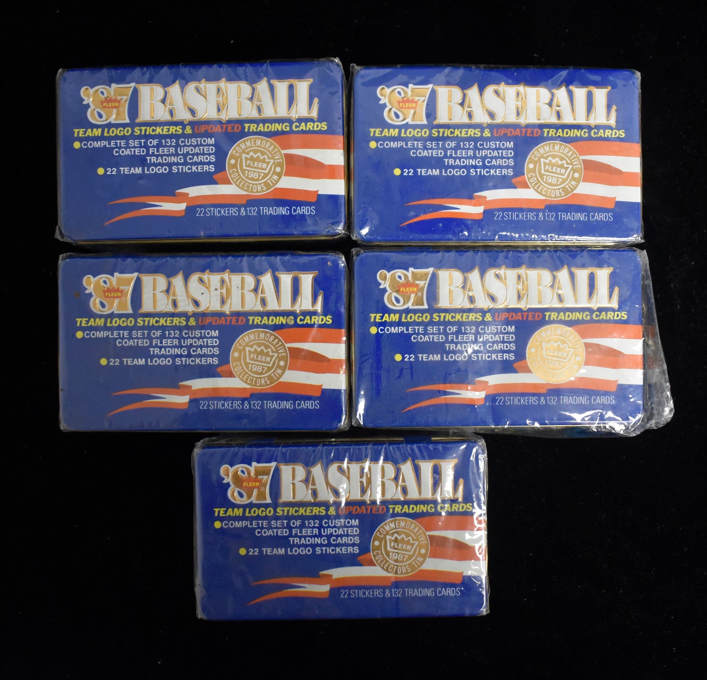 Lot of (5) 1987 Fleer Update Glossy Baseball Factory Sealed Tin Sets RBX48