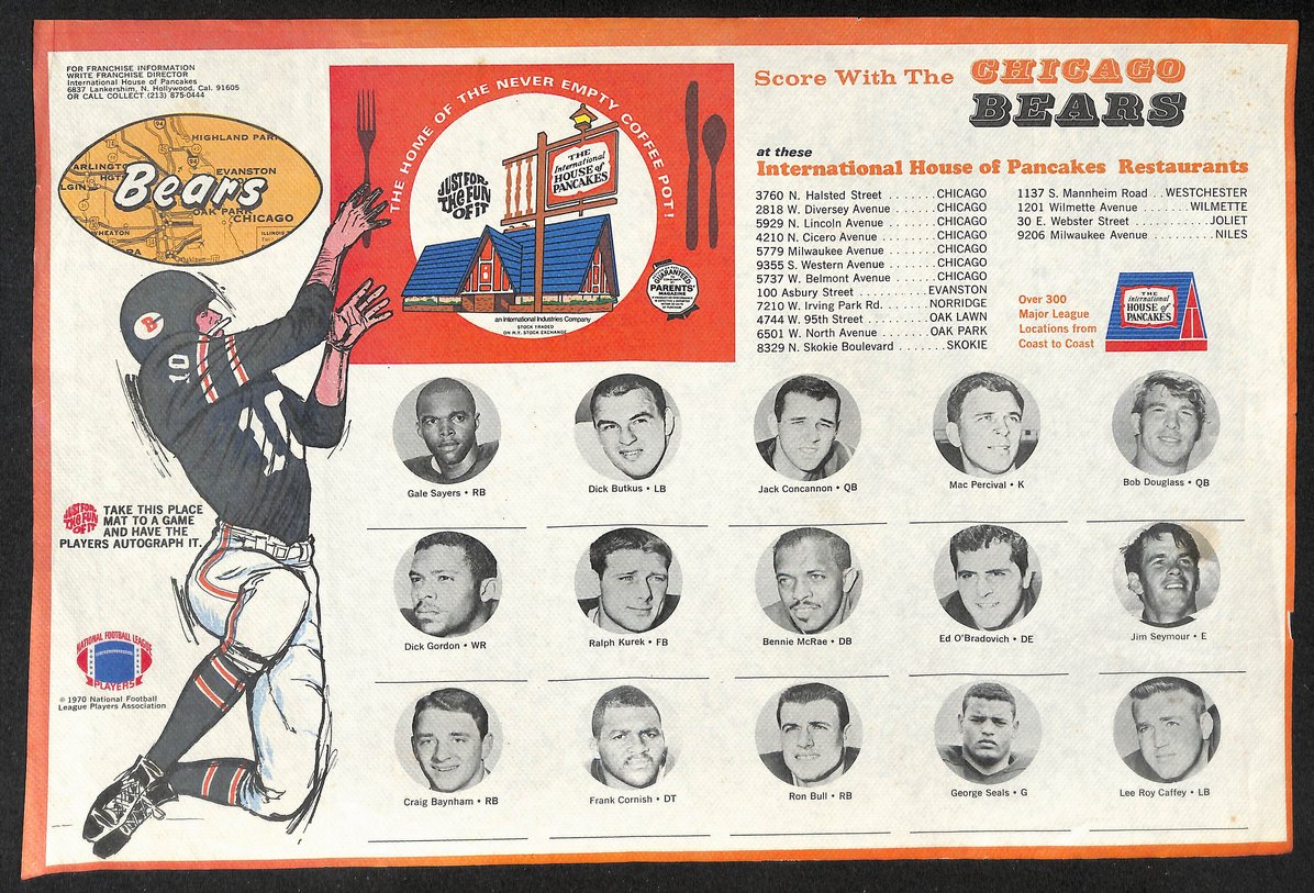 1970 Chicago Bears 15x10 Photo Paper Placemat Dick Butkus/Gayle Sayres 208968