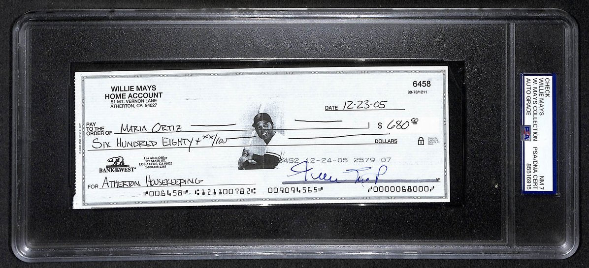 Willie Mays HOF Signed/Auto 2005 Bank Check PSA/DNA NM 7   209069