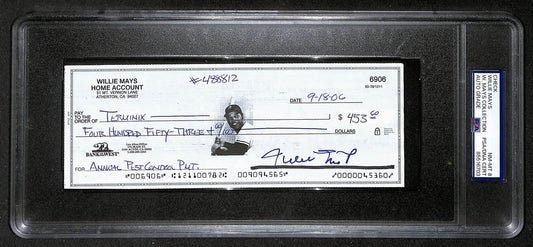 Willie Mays HOF Signed/Auto 2006 Bank Check PSA/DNA NM-MT 8   209070