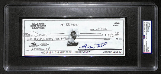 Willie Mays HOF Signed/Auto 2006 Bank Check PSA/DNA MINT 9   209076