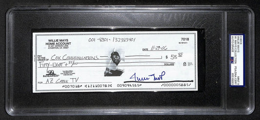 Willie Mays HOF Signed/Auto 2006 Bank Check PSA/DNA MINT 9   211170