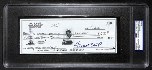 Willie Mays HOF Signed/Auto 2006 Bank Check PSA/DNA MINT 9   211171