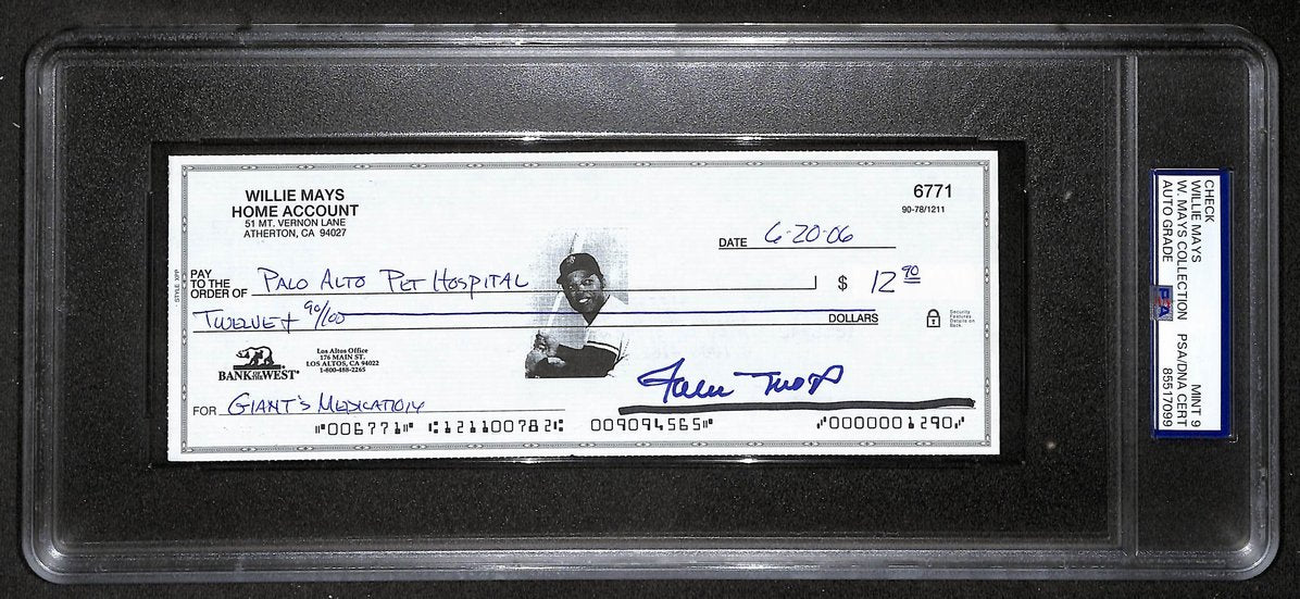 Willie Mays HOF Signed/Auto 2006 Bank Check PSA/DNA MINT 9   211174