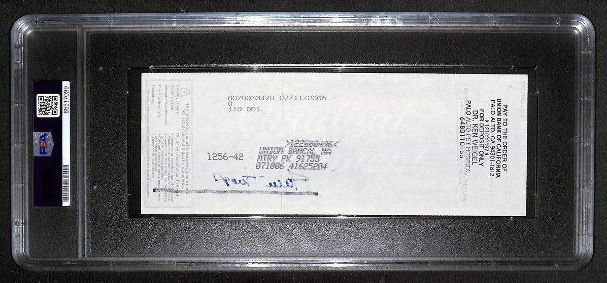 Willie Mays HOF Signed/Auto 2006 Bank Check PSA/DNA MINT 9   211174