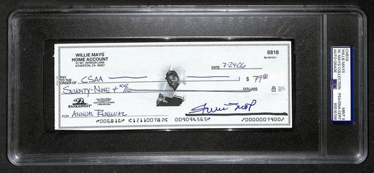 Willie Mays HOF Signed/Auto 2006 Bank Check PSA/DNA MINT 9   211176
