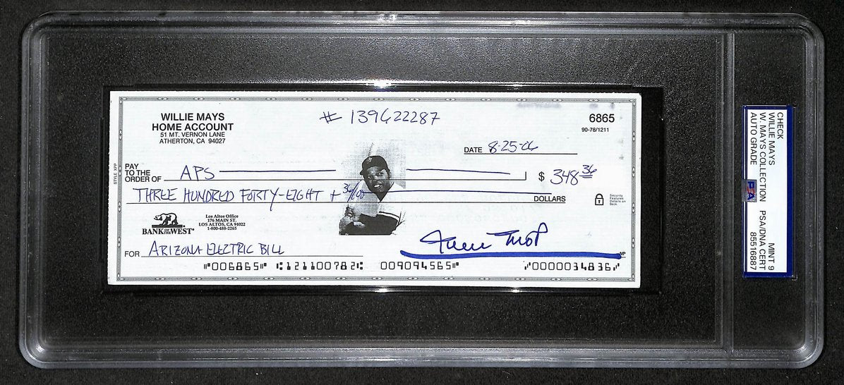 Willie Mays HOF Signed/Auto 2006 Bank Check PSA/DNA MINT 9   211179