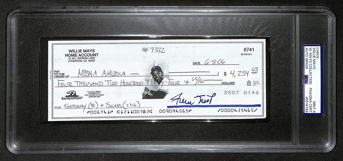 Willie Mays HOF Signed/Auto 2006 Bank Check PSA/DNA MINT 9   211182