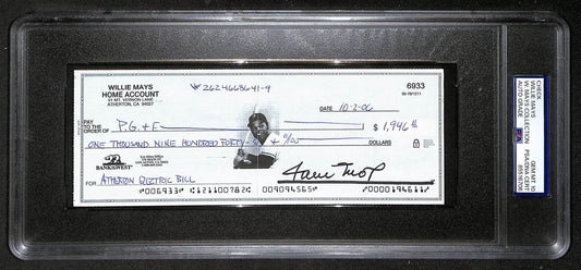 Willie Mays HOF Signed/Auto 2006 Bank Check PSA/DNA GEM MT 10   211185