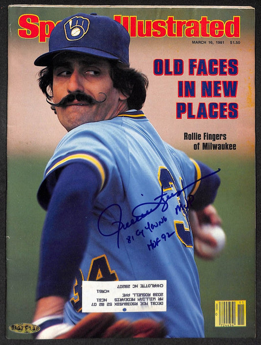 Rollie Fingers HOF Signed/Inscribed 1981 Sports Illustrated Magazine UD   210502