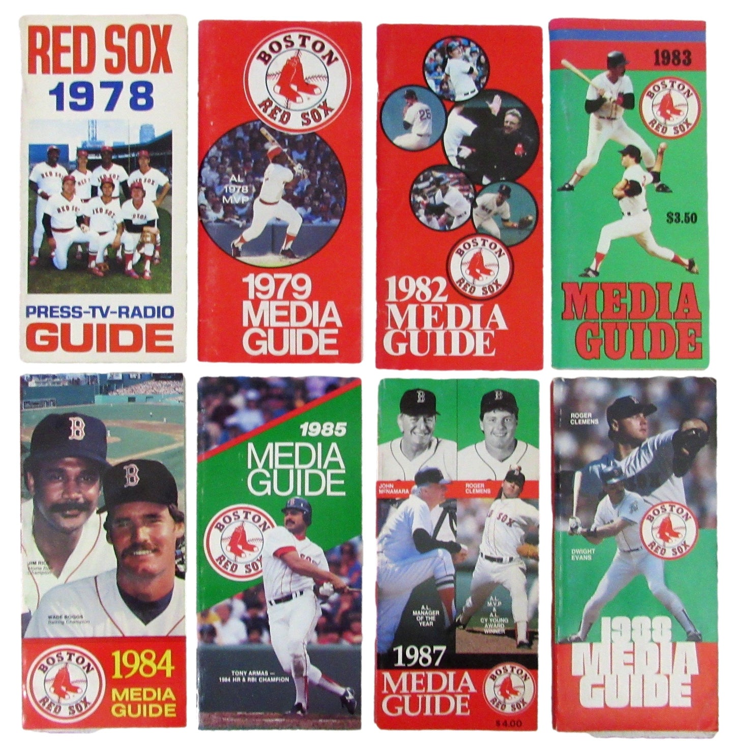 Lot of (8) Boston Red Sox Media Guides (1978,79,82,83,84,85,87,88)   210227