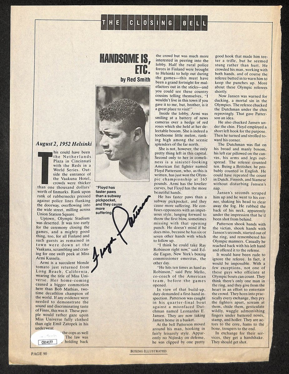 Floyd Patterson Signed/Autographed B&W Magazine Page Boxing JSA 210702