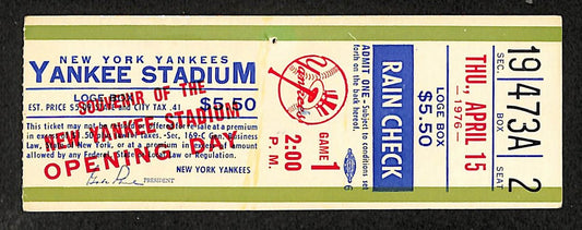 April 15th 1976 New York Yankees New Yankee Stadium Opening Day Ticket Stub 0856