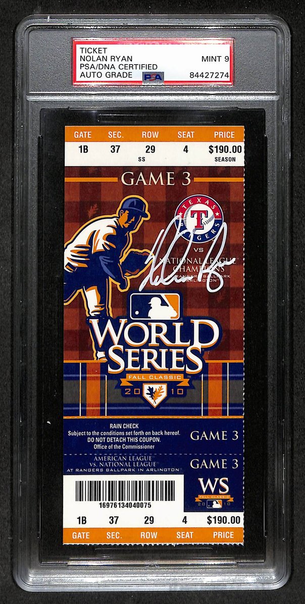 Nolan Ryan HOF Signed/Autographed 2010 World Series Game 3 Ticket PSA/DNA 210863