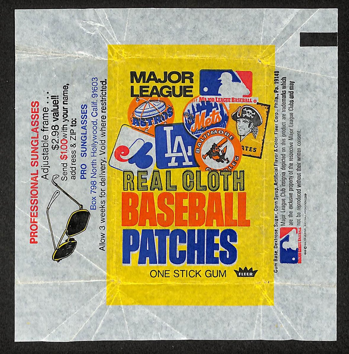 1972 Fleer Real Cloth Baseball Patches MLB Wax Pack Wrapper 210880