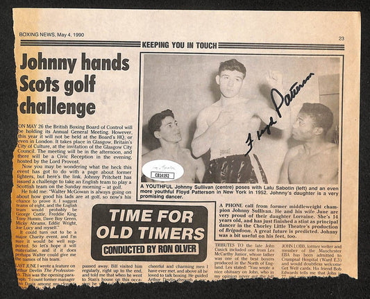 Floyd Patterson Signed/Autographed Newspaper Clipping Boxing JSA 210688