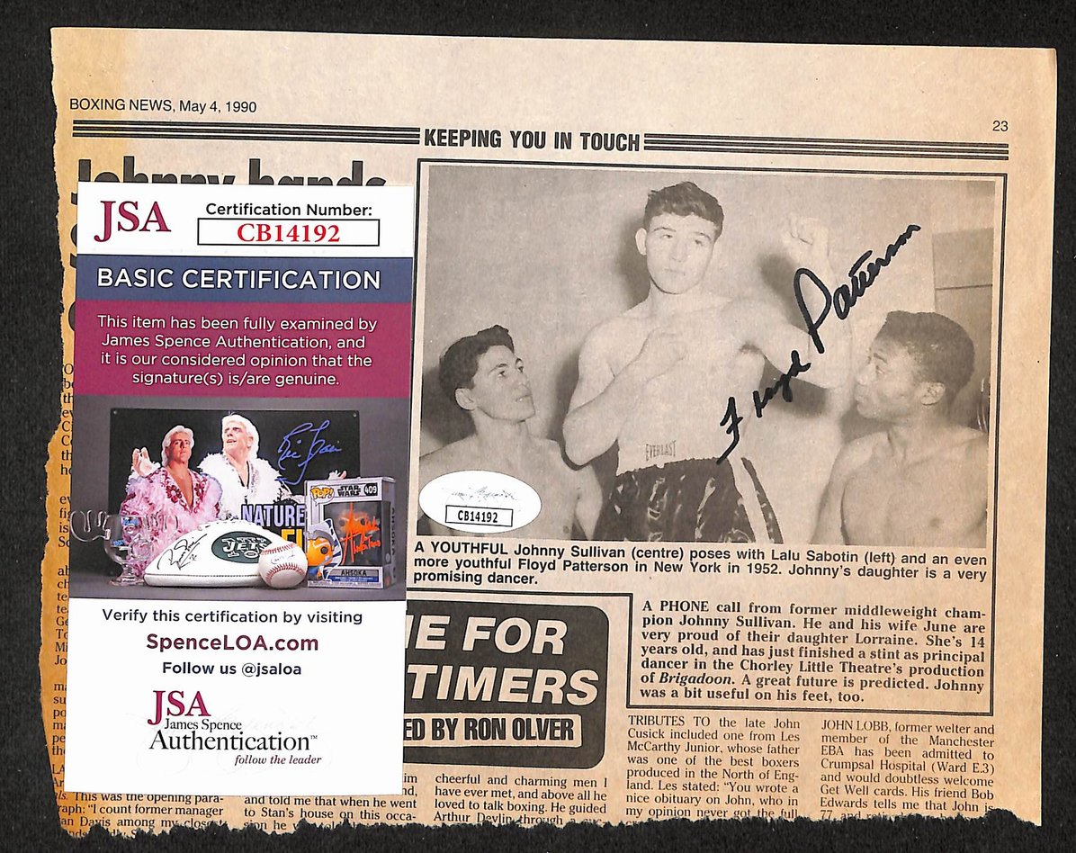 Floyd Patterson Signed/Autographed Newspaper Clipping Boxing JSA 210688