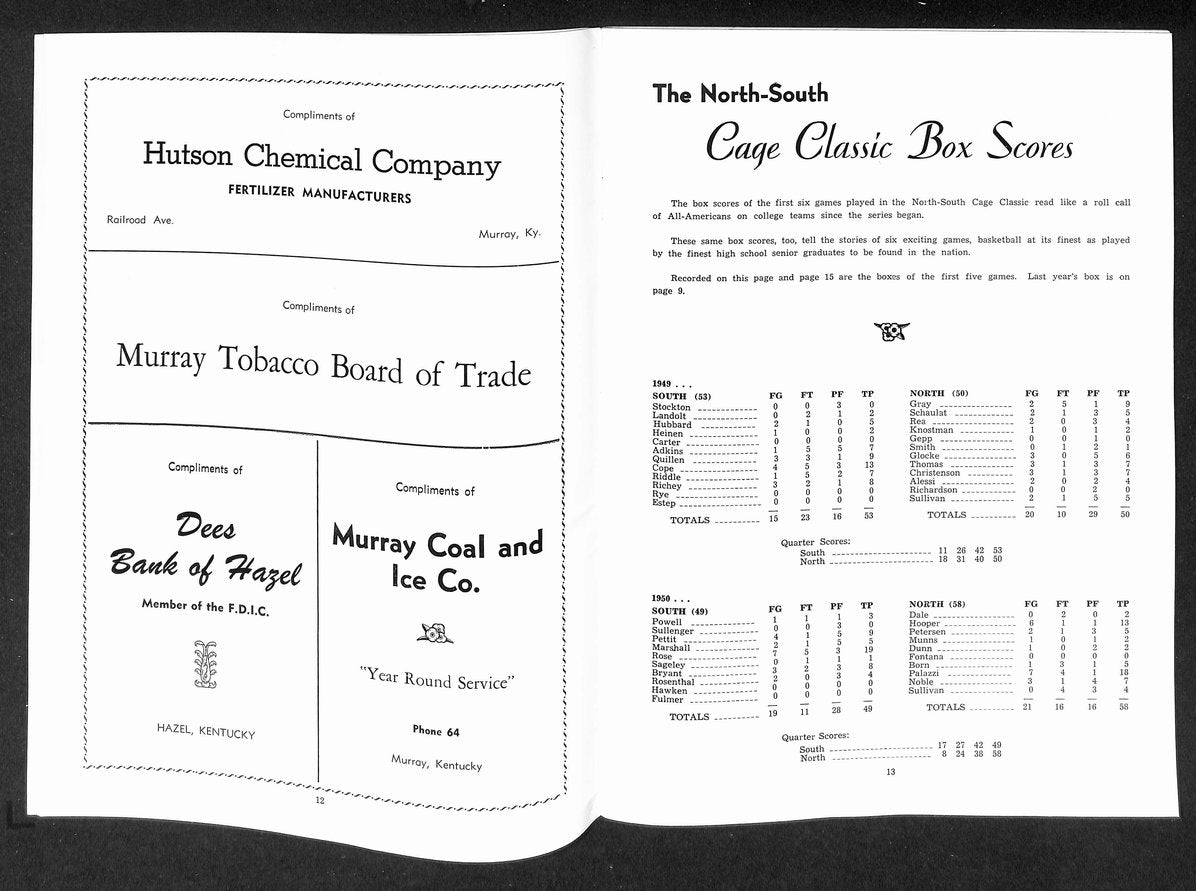 1955 North/South Basketball Cage Classic Program Rare 210908