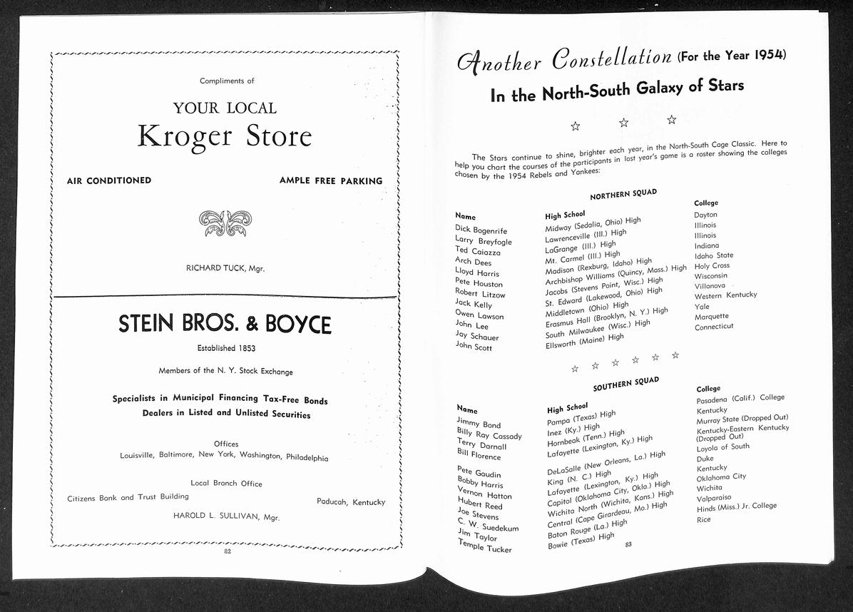 1955 North/South Basketball Cage Classic Program Rare 210908